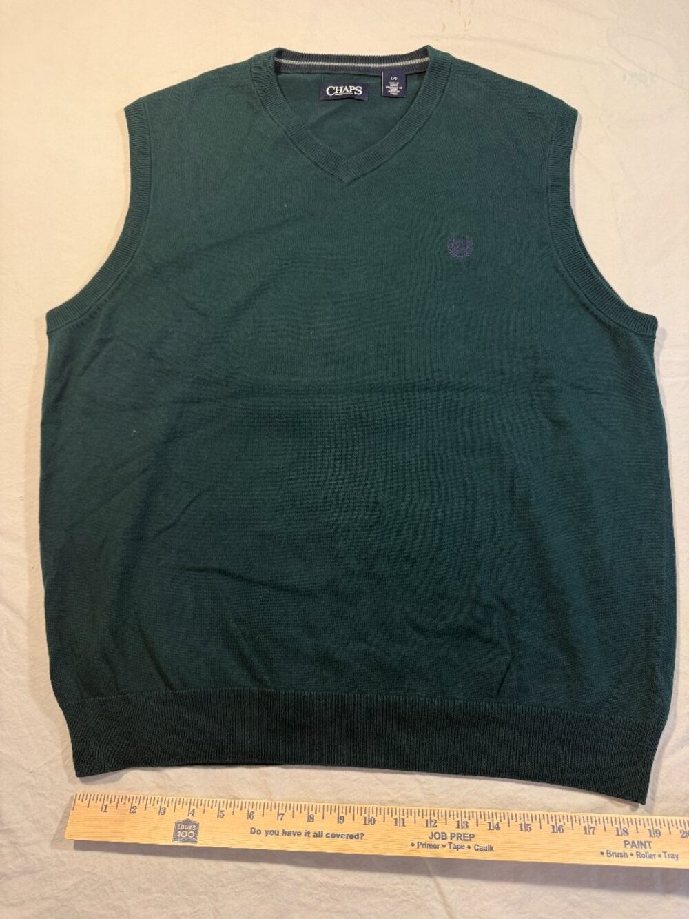 Chaps Forest Green V Neck Sweater Vest 100% Cotton Large L Winter Christmas Gift